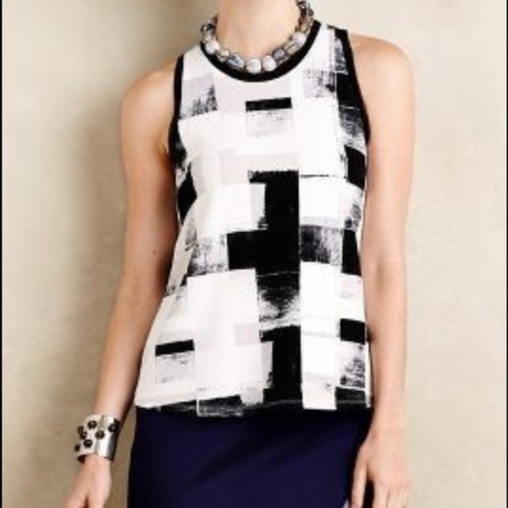 Anthropologie Postmark Black & White Graphic Sleeveless Top | EUC